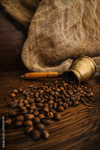 coffee beans on wooden background