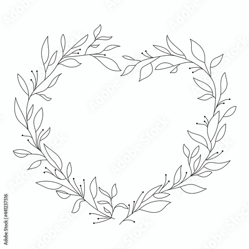 Wallpaper Mural Hand drawn floral heart frame wreath on white background. Vector template with flourishes ornament elements. Torontodigital.ca