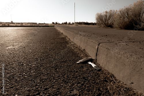 Φωτογραφία Pregnancy test tossed on rural highway sepia toned