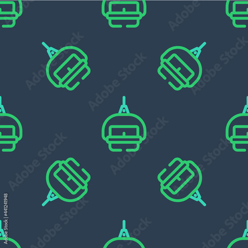 Line Ski lift icon isolated seamless pattern on blue background. Vector