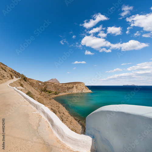 Coastal path along the south coast of the Greek island of Anafi in the Cyclades archipelago photo