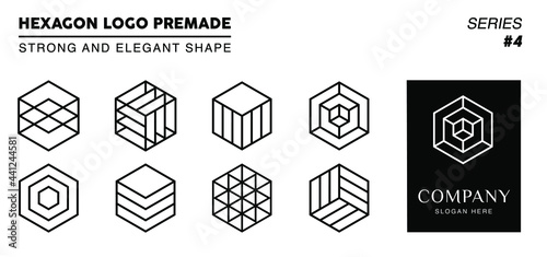 Black and white monogram hexagon logo, 8 collection hexagon logo line art with 1 logo template. 

