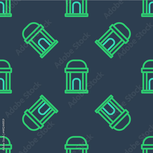 Line Old crypt icon isolated seamless pattern on blue background. Cemetery symbol. Ossuary or crypt for burial of deceased. Vector