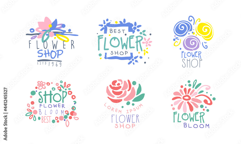 Flower Shop Logo Design Set, Florist Salon Vector Illustration