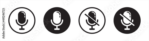 Microphone audio sound icon symbol flat design vector. Mute and unmute audio microphone flat vector icons for video apps and websites.