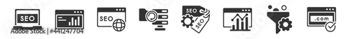 filled set of search engine optimization icons. glyph vector icons such as screen, de, seo and web, backup, tags, domain registration. vector illustration.