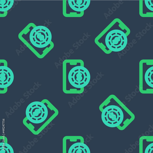 Line Online poker table game icon isolated seamless pattern on blue background. Online casino. Vector