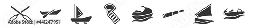 filled set of nautical icons. glyph vector icons such as seaworthy, skiff, iceboat, port and starboard, watercraft, motorboat. vector illustration.