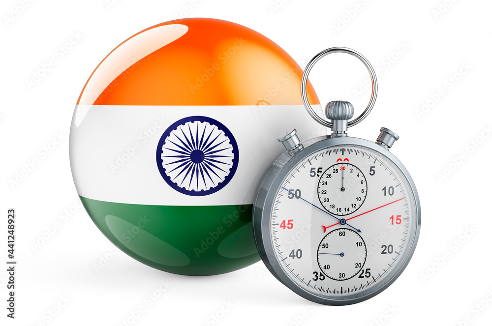 Stopwatch with flag of India, 3D rendering Stopwatch with flag of India, 3D rendering