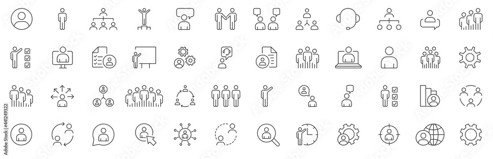 People icon set in flat style. Line icon set. Management line icons ...