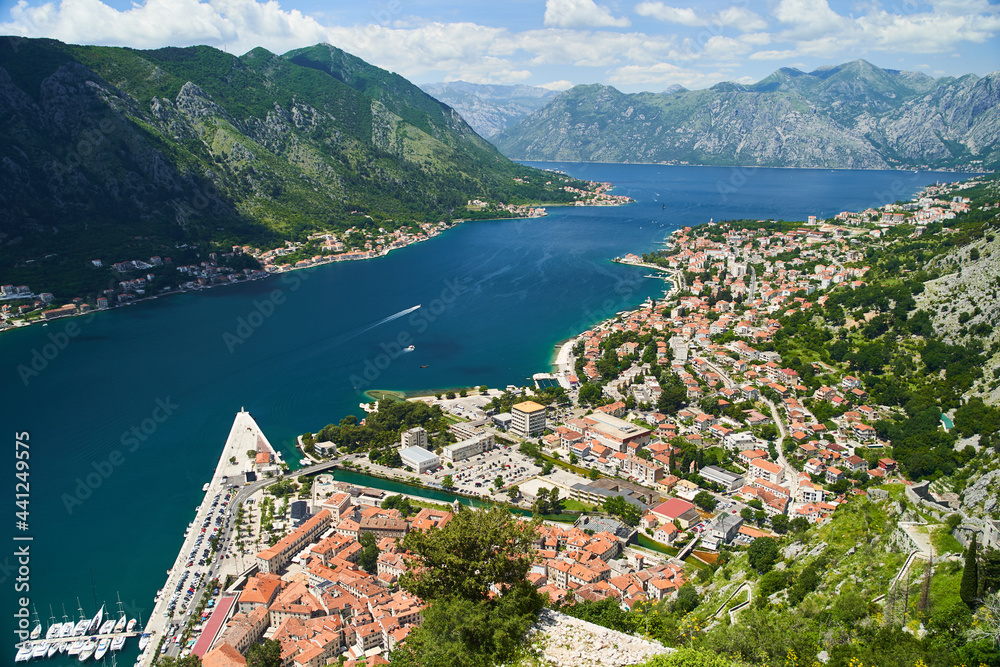 Aerial view of Kotor and the Bay of Kotor. Montenegro