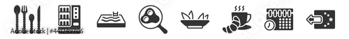 filled set of accommodation icons. glyph vector icons such as cutlery, vending machine, pool, fried egg, vegetarian, check out. vector illustration.