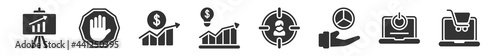 filled set of marketing icons. glyph vector icons such as diagrams, ad blocker, sales, demand, potential, online marketing. vector illustration.