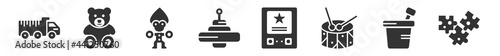 filled set of toys icons. glyph vector icons such as dump truck toy, teddy bear toy, troll toy, spinning etch a sketch puzzle vector illustration.