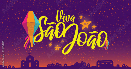 Traditional Party in Brazil. Festa de Sao Joao. Local Cultural Event. Brazilian Winter June Celebration. Typographic Vector Art. Colorful composition.