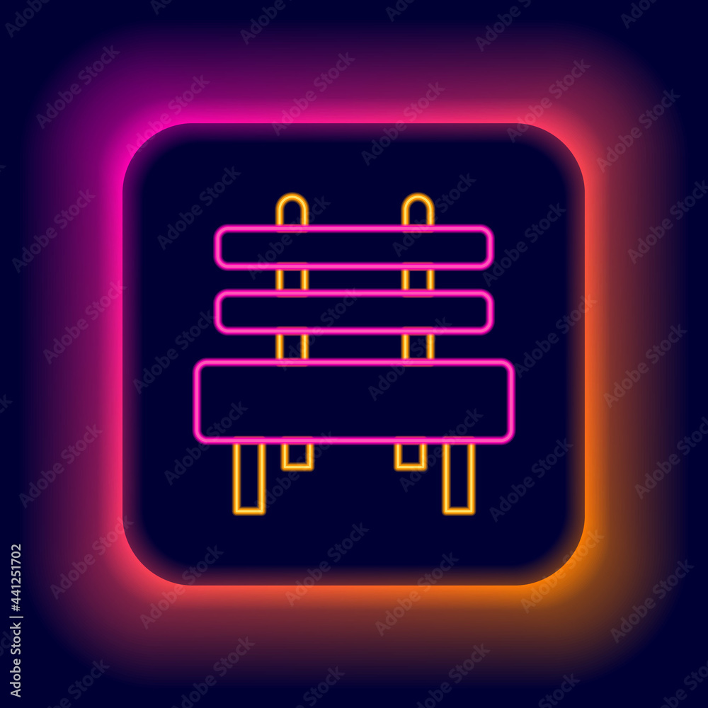 Glowing neon line Bench icon isolated on black background. Colorful outline concept. Vector Glowing neon line Bench icon isolated on black background. Colorful outline concept. Vector