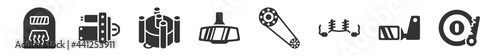 filled set of car parts icons. glyph vector icons such as car demister, car starter, distributor cap, rear-view mirror, camshaft, ignition. vector illustration.