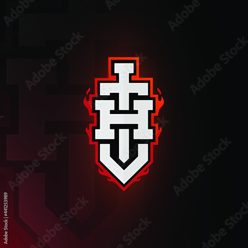 Initial H logo design with sword, Logo for game, esport, initial gaming, community or business.