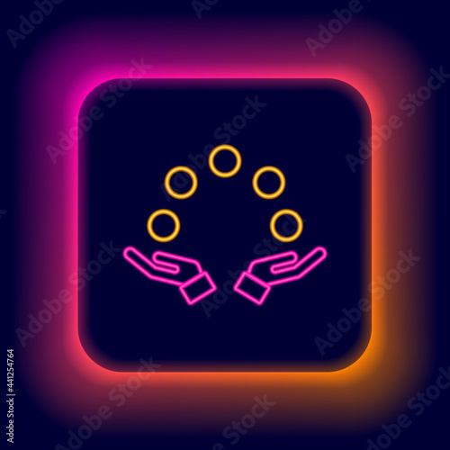 Glowing neon line Juggling ball icon isolated on black background. Colorful outline concept. Vector
