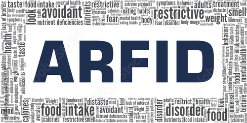 ARFID - Avoidant Restrictive Food Intake Disorder vector illustration word cloud isolated on a white background.