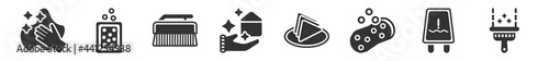 filled set of cleaning icons. glyph vector icons such as wiping, hard water, scrub brush, clean-living, serviette, wiper. vector illustration.