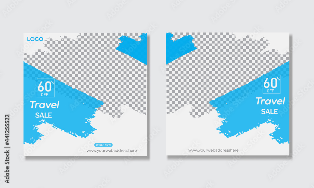 Fototapeta premium Travel and vacation square social media banner post template. Editable Modern Template. Discount Promo Template.