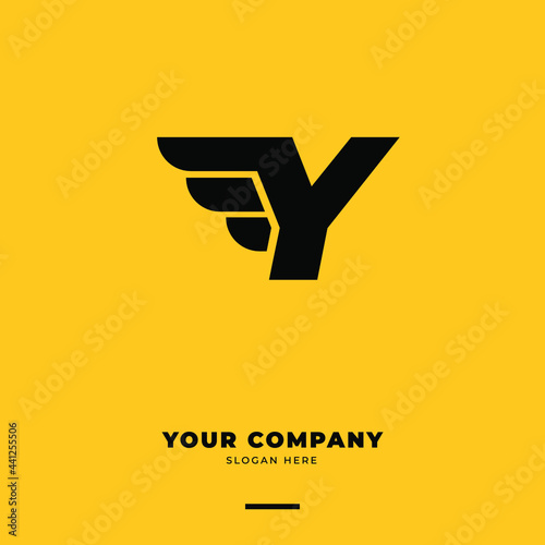 Letter Y vector logo design template. Wings logotype creative concept. Moving idea classic icon.