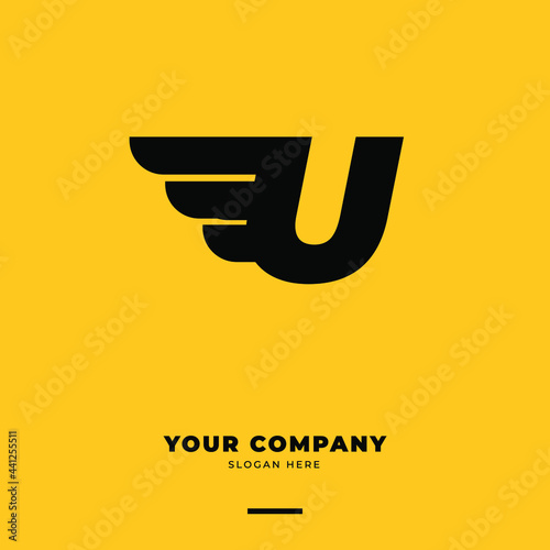 Letter U vector logo design template. Wings logotype creative concept. Moving idea classic icon.