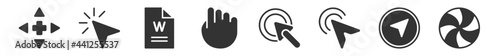 filled set of cursor icons. glyph vector icons such as scroll, pointer, word, hold, select, busy. vector illustration.