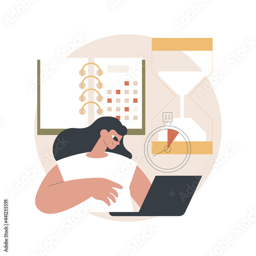 Time management abstract concept vector illustration. Time tracking tool, management software, effective planning, productivity at work, clock, control system, project schedule abstract metaphor.