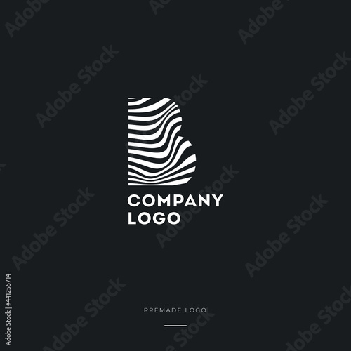 Black and White Zebra B Letter Logo Design. Creative B vector illustration with lines.