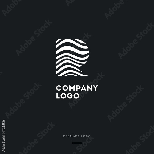 Black and White Zebra R Letter Logo Design. Creative R vector illustration with lines.