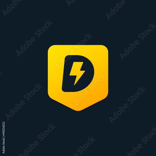 lightning logo with the letter D in the form of a sturdy shield. electricity vector.
