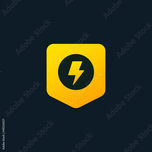 lightning logo with the letter O in the form of a sturdy shield. electricity vector.