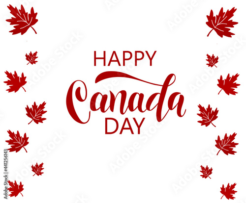 Happy Canada day banner design, hand drawn text. Vector illustration for greeting cards, posters, invitations, brochures.