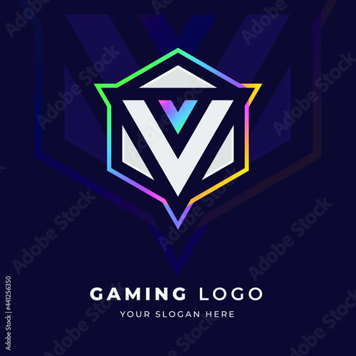 Initial V logo design with strong shape, Logo for game, esport, initial gaming, community or business.