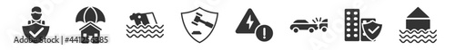 filled set of insurance icons. glyph vector icons such as insurance agent, house insurance, flooded house, legal expenses, problem electric, flood risk. vector illustration.