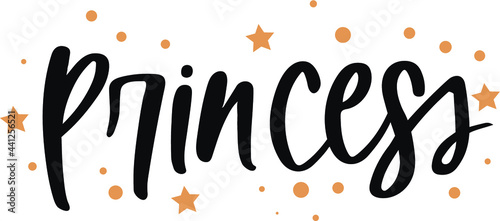 Little Princess hand sketched text  for  girls badge, tag, icon. Great for card, invitation, poster, banner template. Celebration lettering typography. Vector.