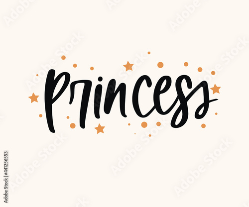 Little Princess hand sketched text  for  girls badge, tag, icon. Great for card, invitation, poster, banner template. Celebration lettering typography. Vector.