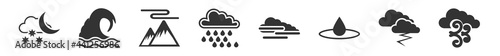 filled set of weather icons. glyph vector icons such as cloudy night, tsunami, aurora, drizzle, foggy, wind. vector illustration.