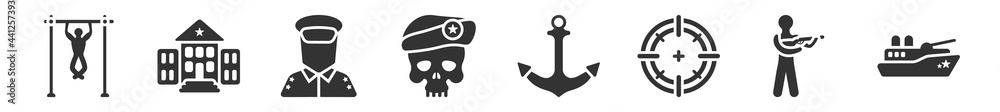 filled set of army and war icons. glyph vector icons such as pull up ...