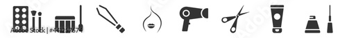 filled set of beauty icons. glyph vector icons such as make up, sauna, tweezers, woman face, hair dryer, eyeliner. vector illustration.