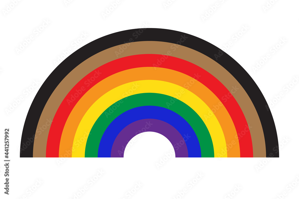 Fototapeta premium Rainbow icon with new pride flag LGBTQ. Redesign including Black and Brown stripes. Flat vector illustration