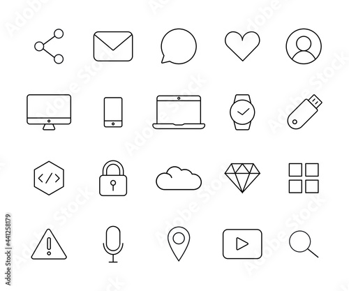 Vector linear set icons of technology and communication