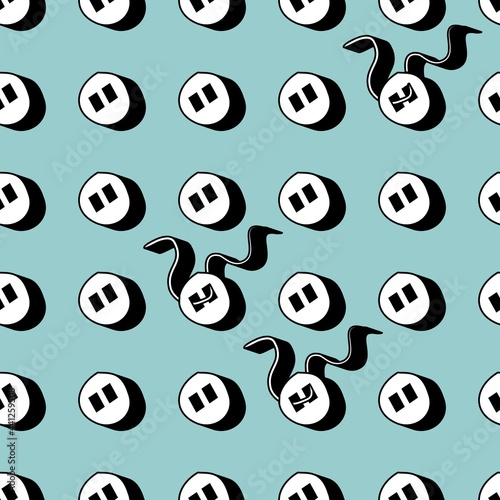 Buttons and threads on a blue background. Pattern. Background on the theme of sewing, handicrafts, hobbies, sewing supplies.