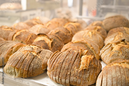 Freshly baked bread. Industrially made baked goods