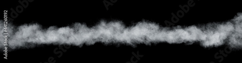 Panoramic view of the abstract fog or smoke move isolated on black background. White cloudiness, mist, smoke or smog background.