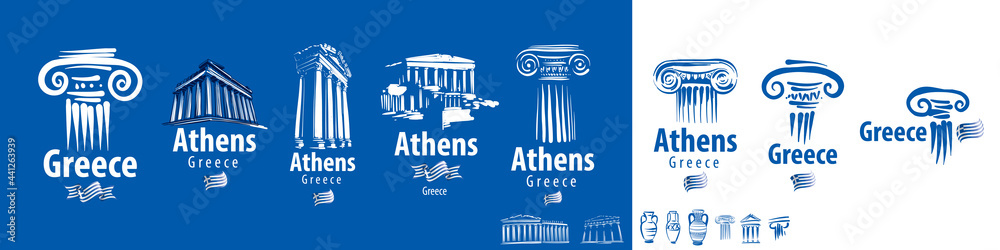 Naklejka premium A set of vector illustrations of elements of the architecture of Athens Greece