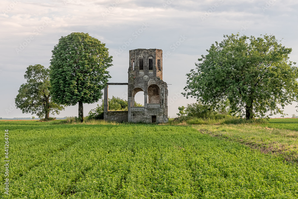 Mali Idjos, Serbia - June 06, 2021: The abandoned summer house in Mali Idjos was built by Pece Petar and his brother Ernest at the beginning of the 20th century in 1923.