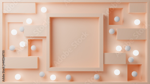 3D illustration of shine spheres bouncing around a frame